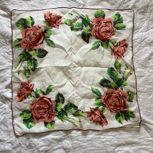 Vintage Floral Scarf with Red Roses